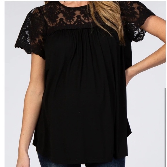 Black Lace Maternity Short Sleeve Pinkblush - Picture 1 of 5